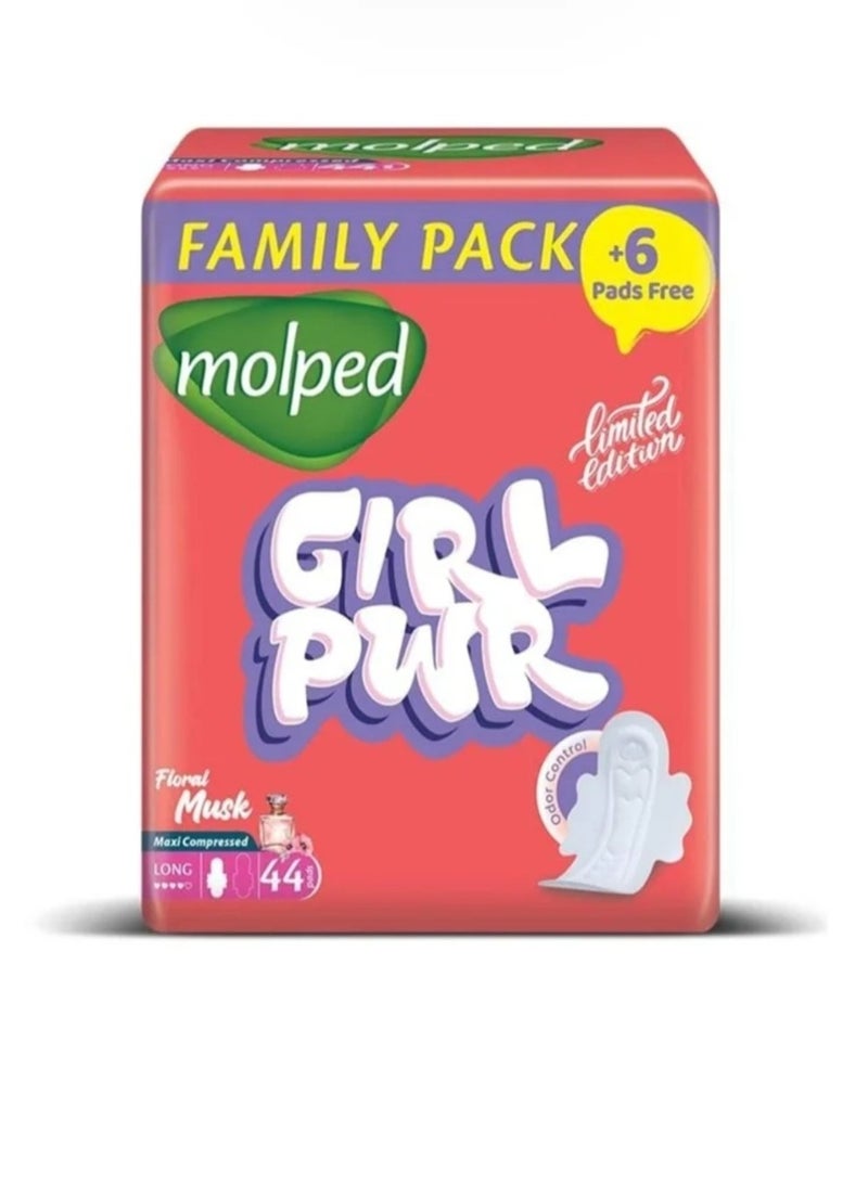 مولبد- عبوة فوط - روز مسك- 44 فوطة+6 مجانا- طويل